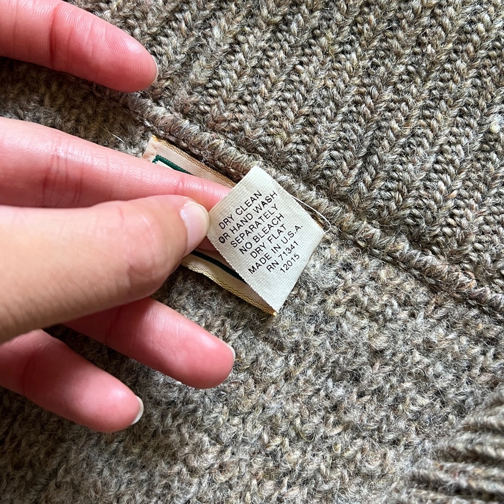 Vintage LL Bean 100% Wool Zip Up Cardigan Knit Sweater Beige Women M Made In USA - Picture 5 of 12